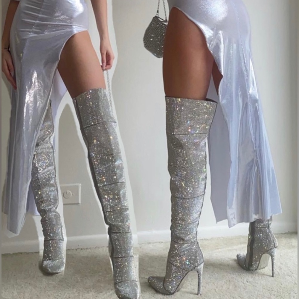 STEVE MADDEN WONDERS RHINESTONE THIGH HIGH HEEL